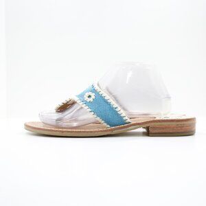 Jack Rogers Palm Beach Blue & Cream Canvas Flat Thong Sandals - 10